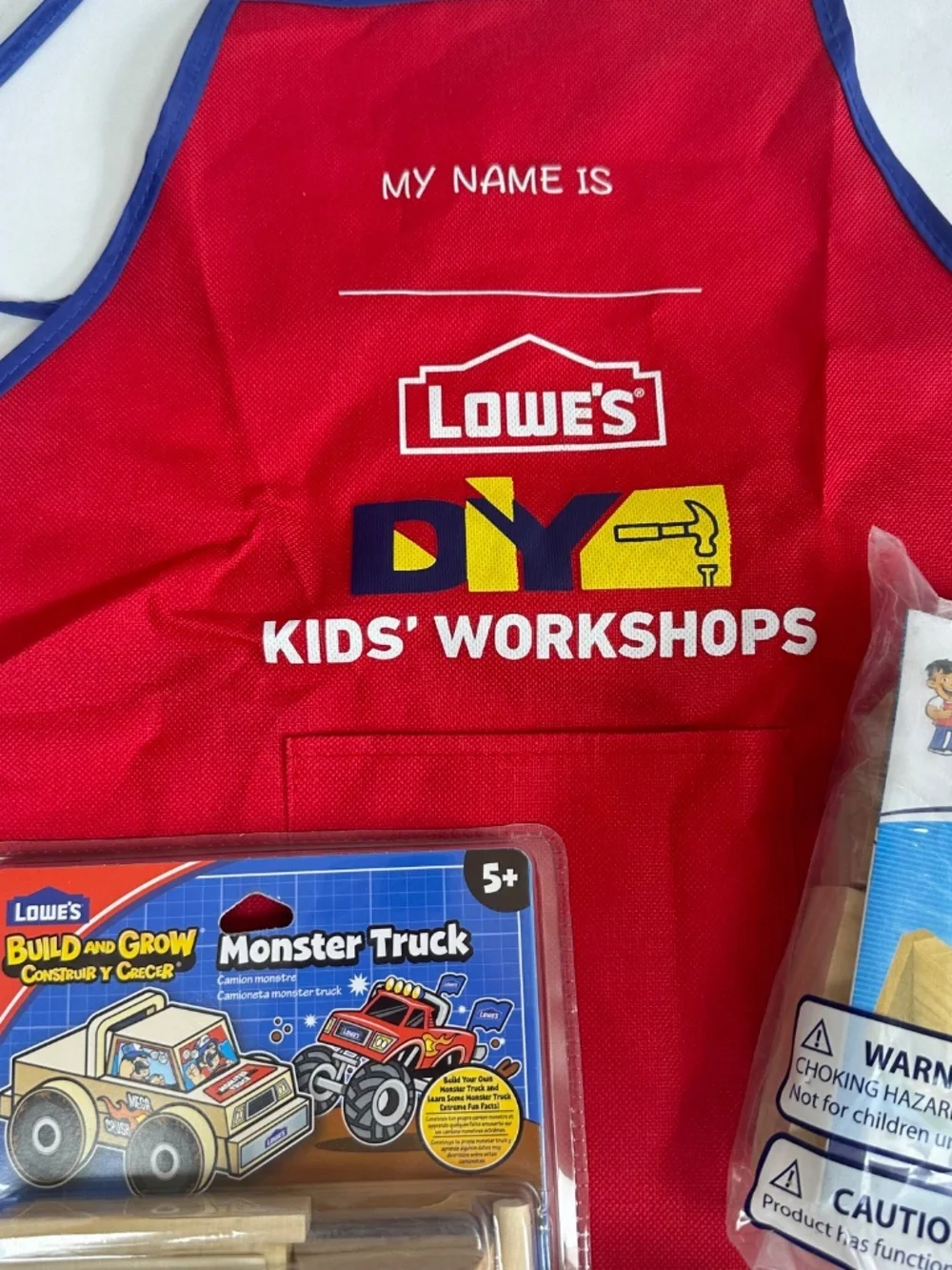Kid's Lowe's Lot 2 Aprons 2 Bulldozer & 1 Monster Truck Kits 2 Safety Glasses